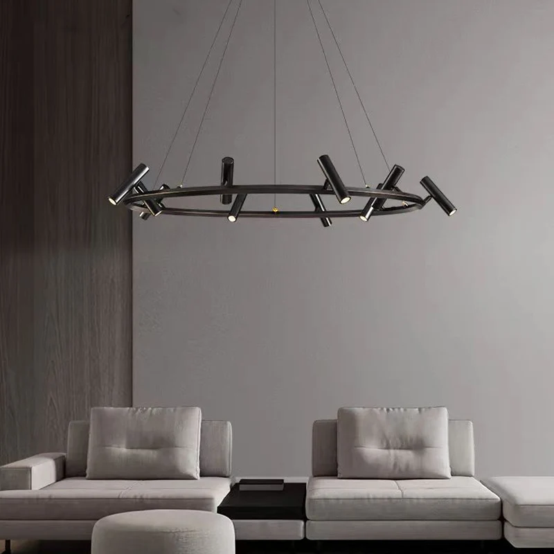 

Nordic Ring Chandelier Balck Metal Adjustable Spot Lamp Living Room Dining Room Kitchen Indoor Lighting Led Round Pendant Light