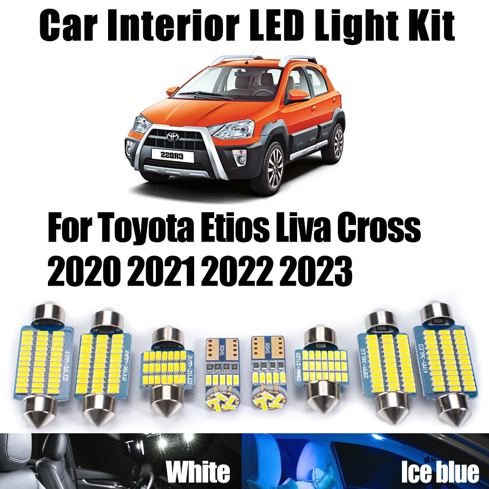 8Pcs Ceiling Bulbs Car Accessories Canbus LED Interior Map Dome Trunk Light Kit For Toyota Etios Liva Cross 2020 2021 2022 2023