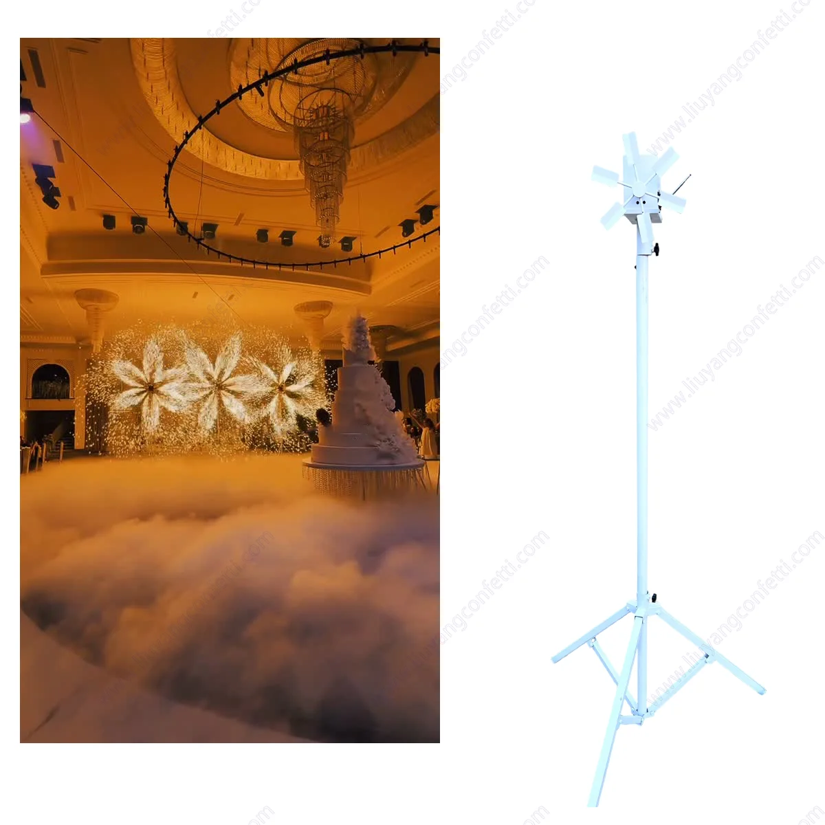 

Double Wheel Cold Fountain Stage Effect Machine Windmill Wedding Equipment Marriage Bride Proposal First Dance Event Wireless DJ