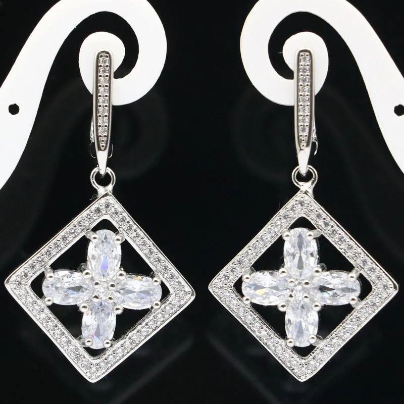 

42x23mm Stunning White Sapphire Pink Kunzite CZ Women Daily Wear Silver Earrings