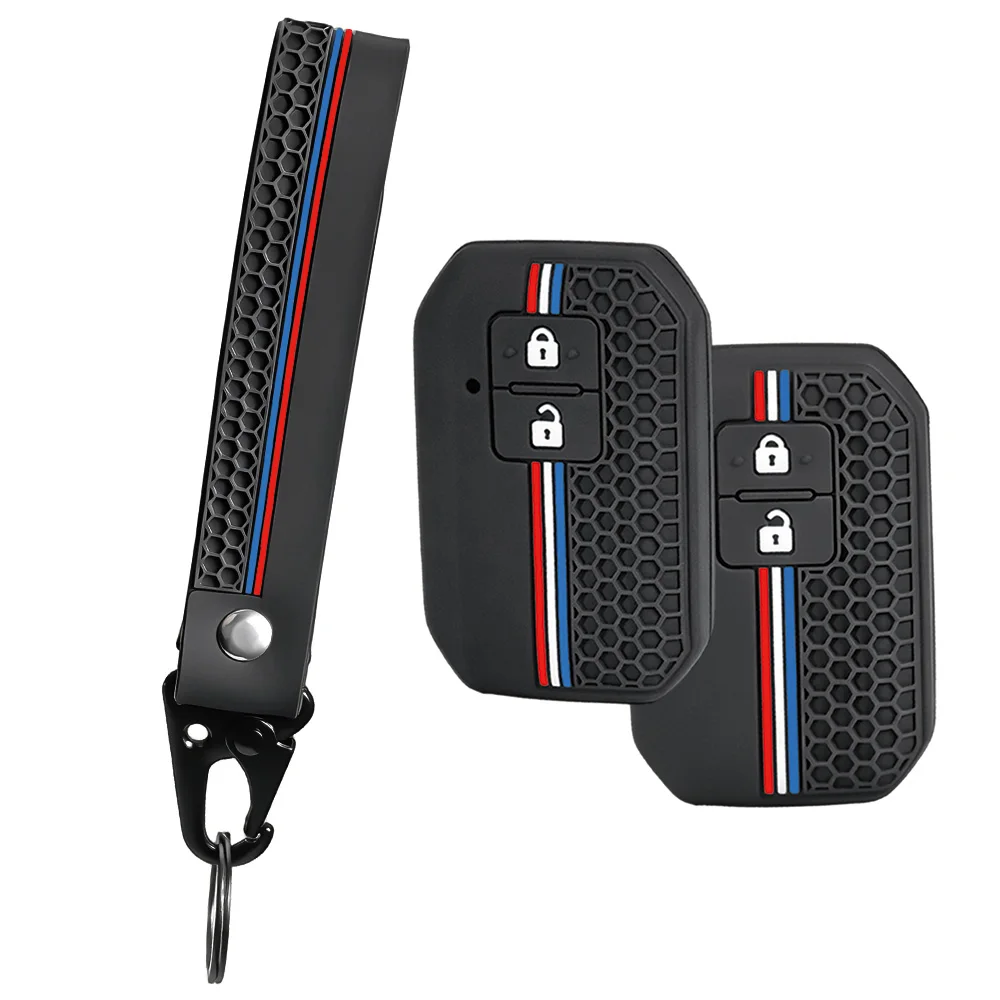 For Suzuki Swift Baleno Ignis Vitara SX4 Silicone Car Key Fob Cover With Long Wrist Strap And Swivel Clip