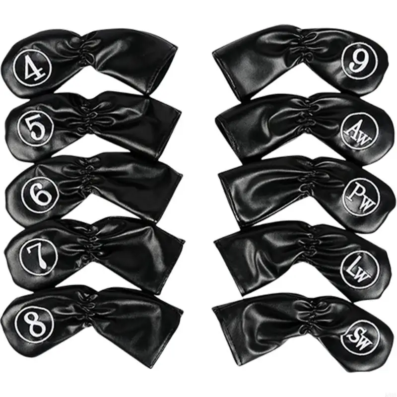 

K8GE 10Pcs PU Leather Golfs Iron Headcover Set Thick Synthetic Watertight Golfs Iron Head Cover Club Headcover Fit Most Brand