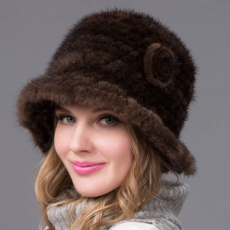 Fur Hat for Women Natural Mink Hair Fur Russian Ushanka Hats Winter Thick Warm Ears Fashion Bomber Cap Black New Arrival