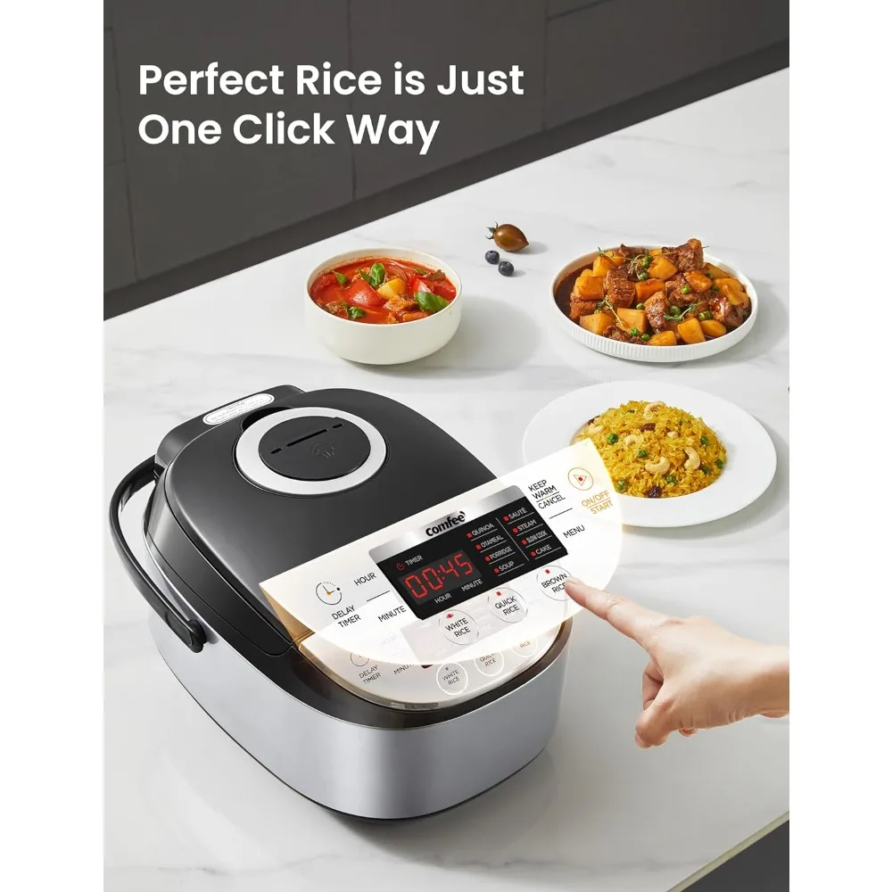 

Rice Cooker, Portable non-stick cooker, 24 hour timer delay, 11 presets, steamer, Fast Rice , Grain Cooker, black