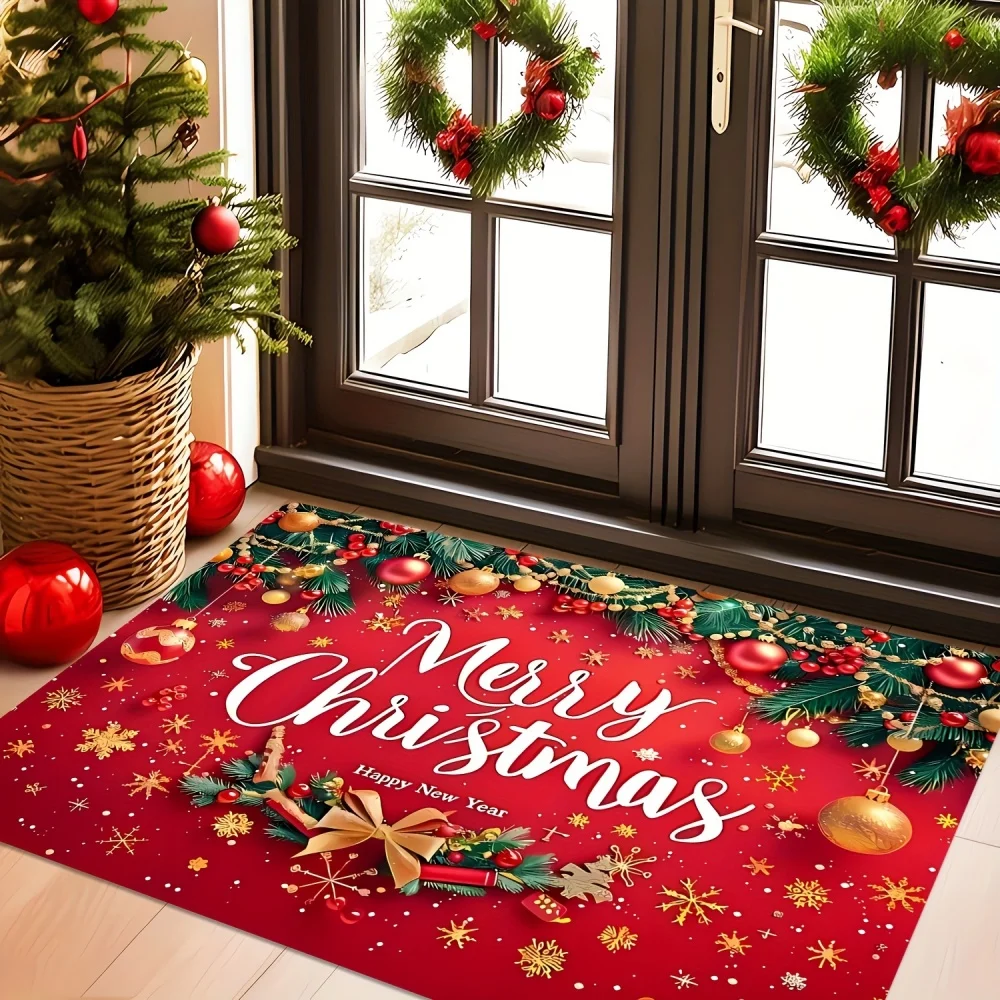 Christmas Gnome Welcome Rug Snow Village Doormat Winter House Scene Area Rug Bedroom Cloakroom Lounge Home Ornament