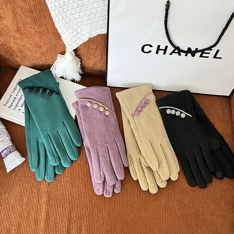 Winter Gloves, Women's Velvet Thin Cotton Warm Gloves, Anti Cold and Velvet Riding Windproof Split Finger Gloves