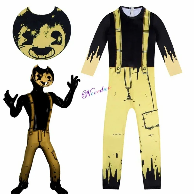 Lyou 2025 أطفال Bendy أنيمي لعبة آلات الحبر بذلة قناع الزي رعب مخيف زي هالوين تنكري حفلة لعب الأدوار الدكتور ★ ★