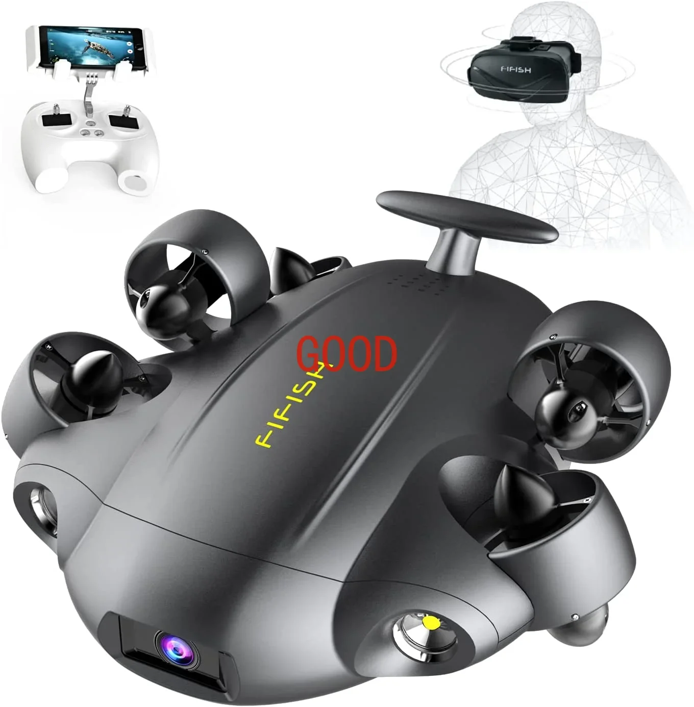 Fifish V6E Mini Rov Submarine Diving Underwater Drone with 4K Camera 14400mAH 6000 Lumen VR Underwater Robot for Rescue