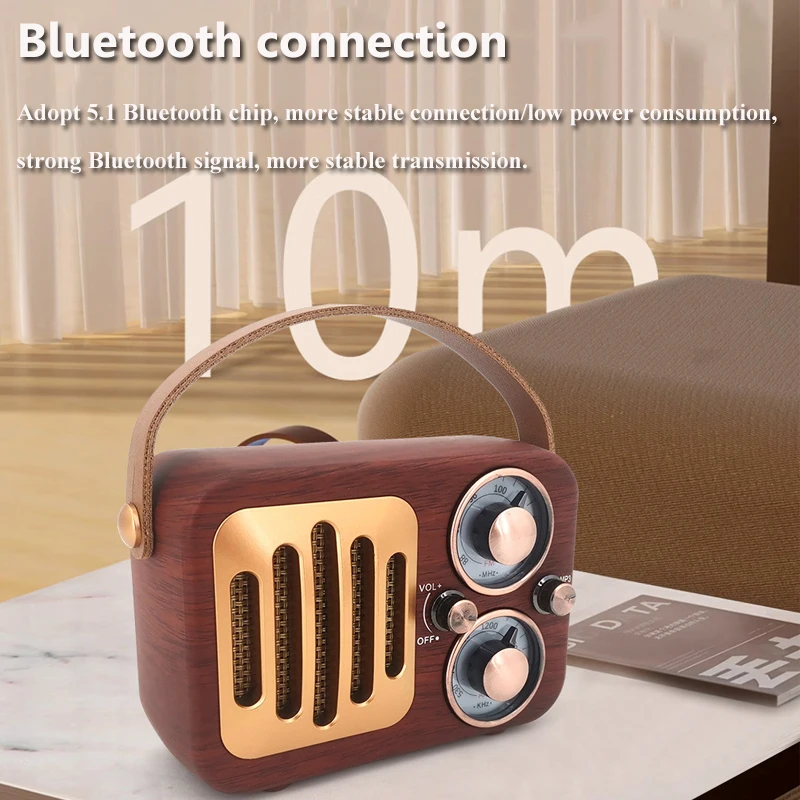 Портативный ретро FM AM радио, классический винтажный радиоприемник, перезаряжаемый беспроводной Bluetooth-динамик, TF-карта, USB AUX, аудиоплеер