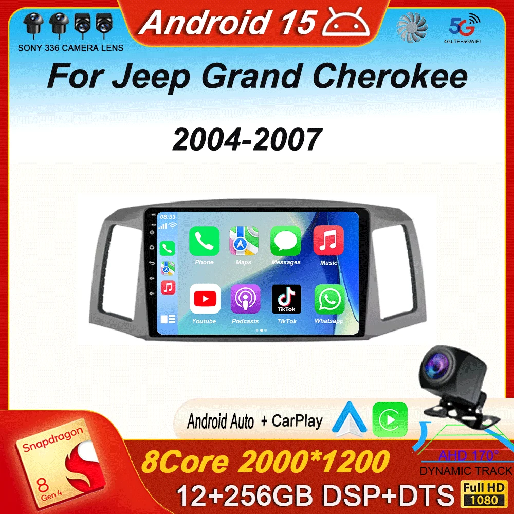 

Carplay Auto 4G For Jeep Grand Cherokee 2004 2005 2006 2007 Android 15 Car Radio GPS Multimedia Video Player DSP Stereo No 2Din