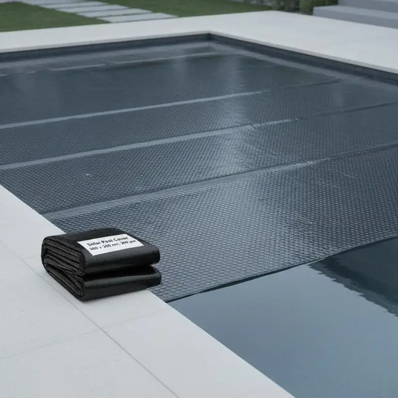 Solar-Schwimmbadabdeckung aus dickem PE, 184 g/m², Luftkammern, Solarheizung, Verdunstungsschutz, Schutz vor Schmutz, Schwimmbadzubehör, 300 x 200 cm, schwarz, 1 Stück