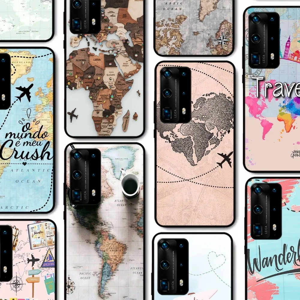 W-World M-Map Travel Phone Case For Huawei P 8 9 10 20 30 40 50 Pro Lite Psmart Honor 10 lite 70 Mate 20lite