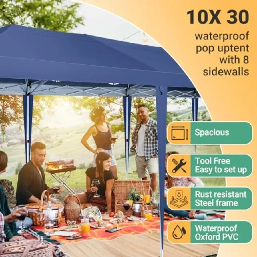 10x30 Pop Up  Tent with 5 Sidewalls Party Tents for Parties Weddings Backyard Waterproof Commercial  Outdoor Events Tent with S