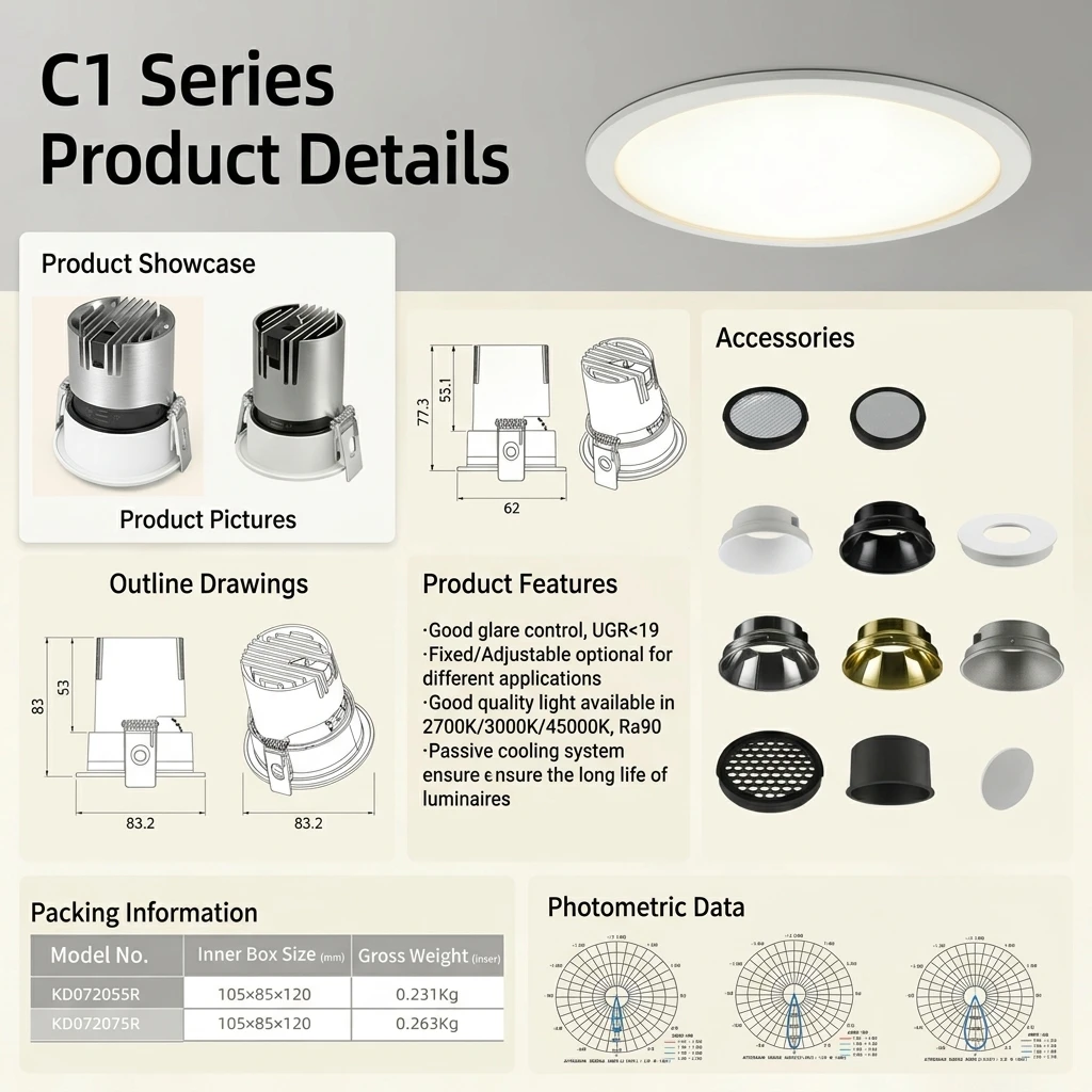 SAA Ceiling Recessed Mounted Indoor 3W-12w Round Shape Aluminum LED Downlight  for Hotel