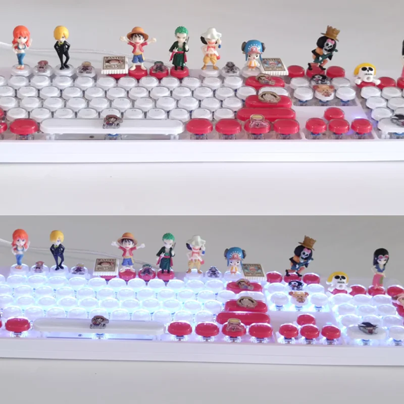 One Piece Luffy teclado mecânico, Branco Wired, Hot Swap, Eixo Verde, Black Tea Axis, Kawaii, Holiday Gift, 104