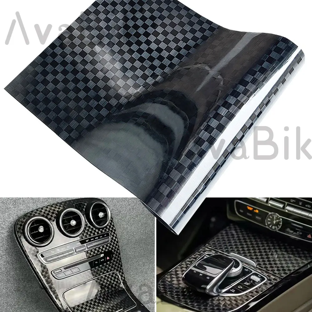 Premium PET Black Checkered Carbon Vinyl Wrap Car Body Film Self Adhesive Decal Automotive Stickers With Air Release