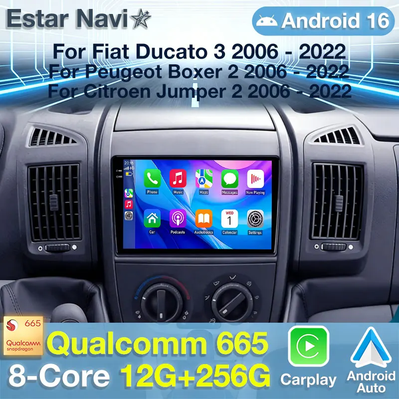 Android 16 For Fiat Ducato 3 2006 - 2022 For Peugeot Boxer 2 2006 - 2022 Car Radio Navigation Multimedia Video Player Stereo DSP