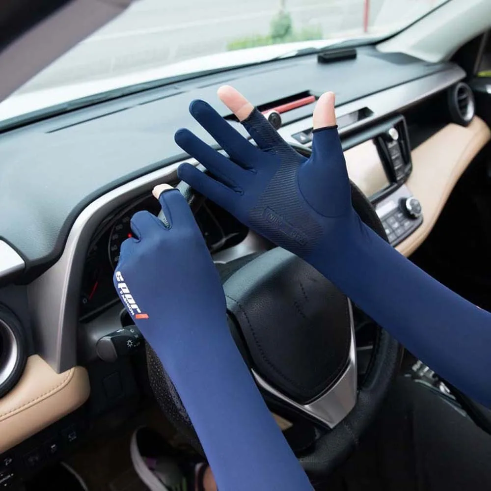 

Thin Half Finger Ice Sleeves Two Fingers with Exposed Sun Protection Summer Long Arm Covers Anti-Slip Breathable