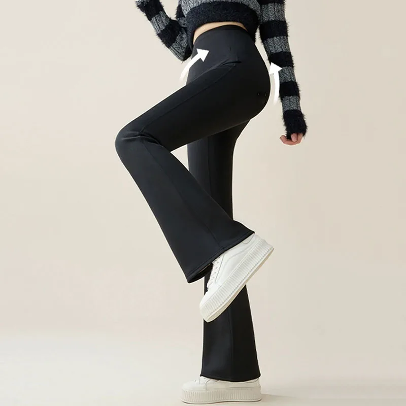 النساء رشاقته المخملية واسعة الساق طماق 2025 جديد شتاء دافئ عالية الخصر القرش السراويل امرأة الكورية مطاطا سليم صالح اليوغا السراويل