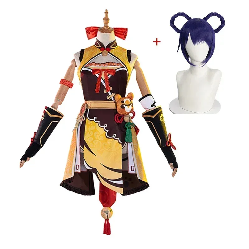 

Аниме Genshin Impact Xiangling парик женское платье Хэллоуин наряд для вечеринки униформа Xiang Ling костюм косплей реквизит, 7;k'2.s;9,