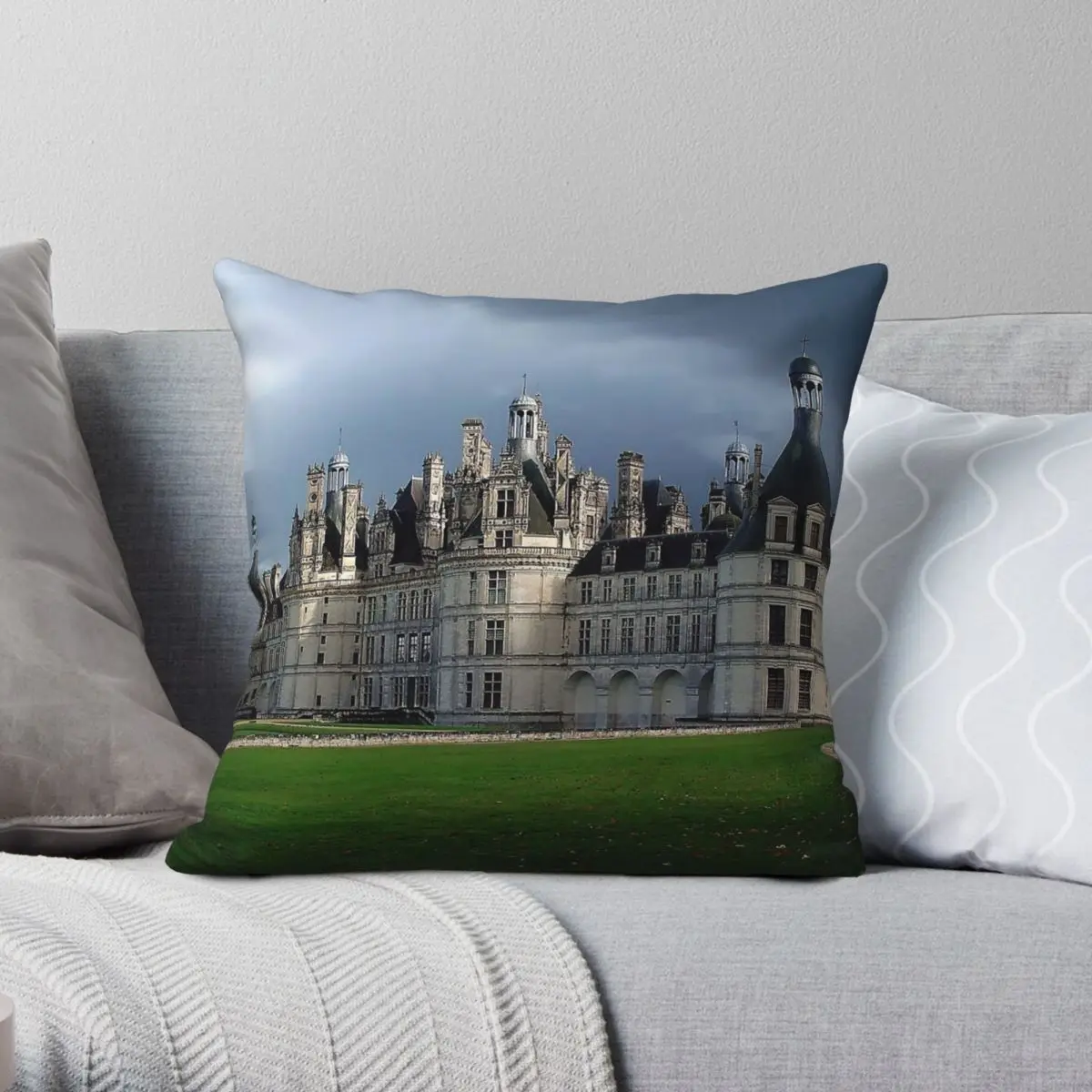 Château De Chambord-funda De almohada cuadrada, poliéster, lino, patrón De terciopelo, decoración con cremallera, funda De cojín para habitación, venta al por mayor