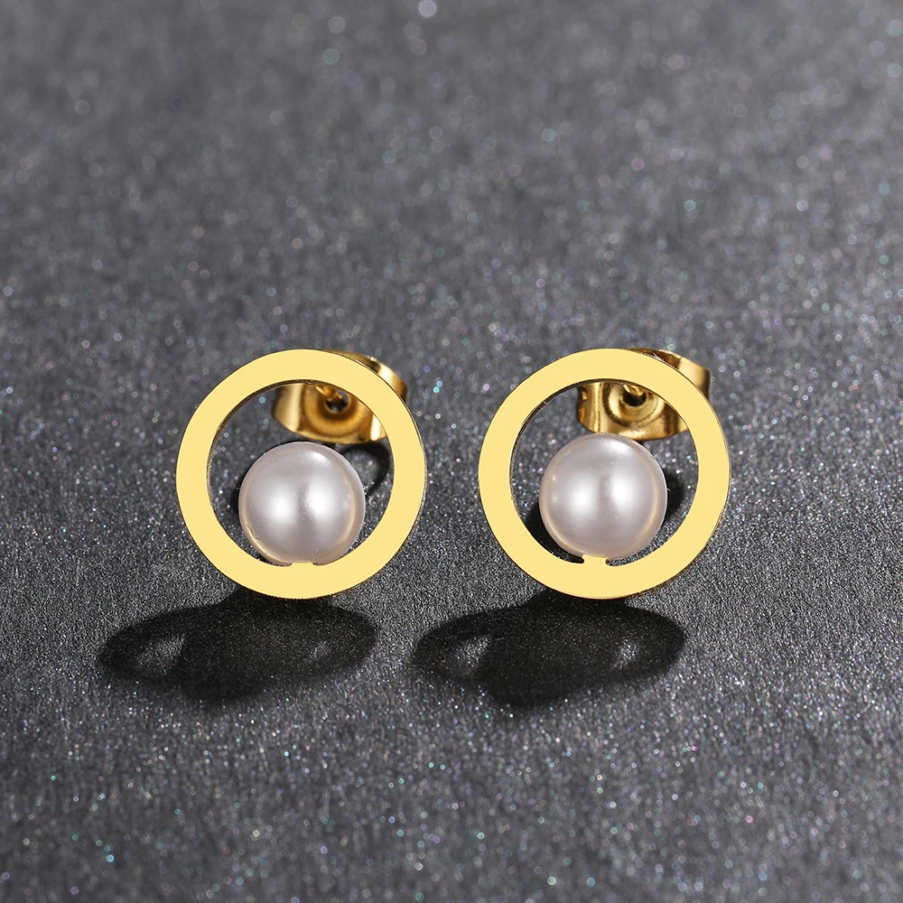 Stainless Steel Earrings Delicate Small Round Charm Fashion Pearl Stud Earrings For Women Jewelry Luxury Party Girl Unusual Gift
