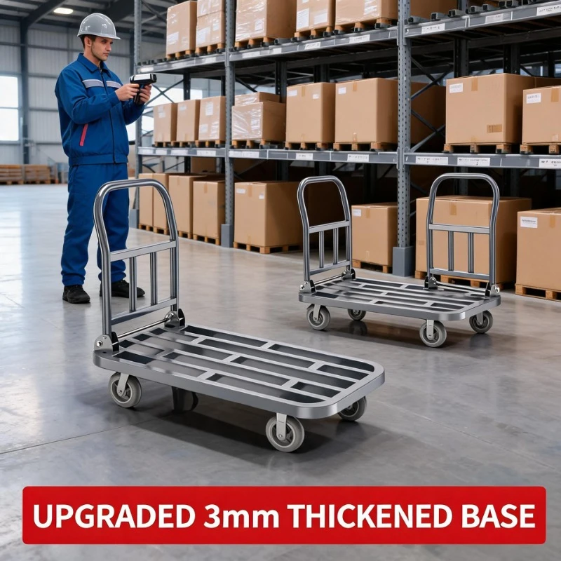 Hand Truck Silent Steel Plate Flatbed Cart Foldable Push Pull Trolley for Construction Site Cargo Transport