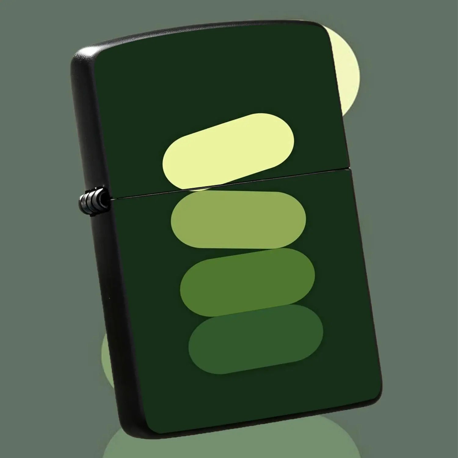 Portable Lighter With Minimalist Stacked Rounded Green Tones Design, Sleek Aesthetic Daily Use Ignition Tool For Camping Travel Home Office, Durable Lightweight Practical Accessory For Personal Use Or Gifting On Various A Humorous And Inter