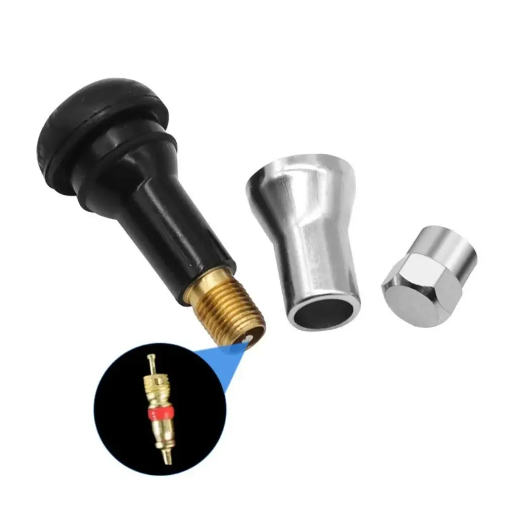 4Pcs Metal Stem Tire Valve Stem Rubber Base Built-In Valve Core Snap-In Valve Stem Sealing Grommet Hexagonal Cap