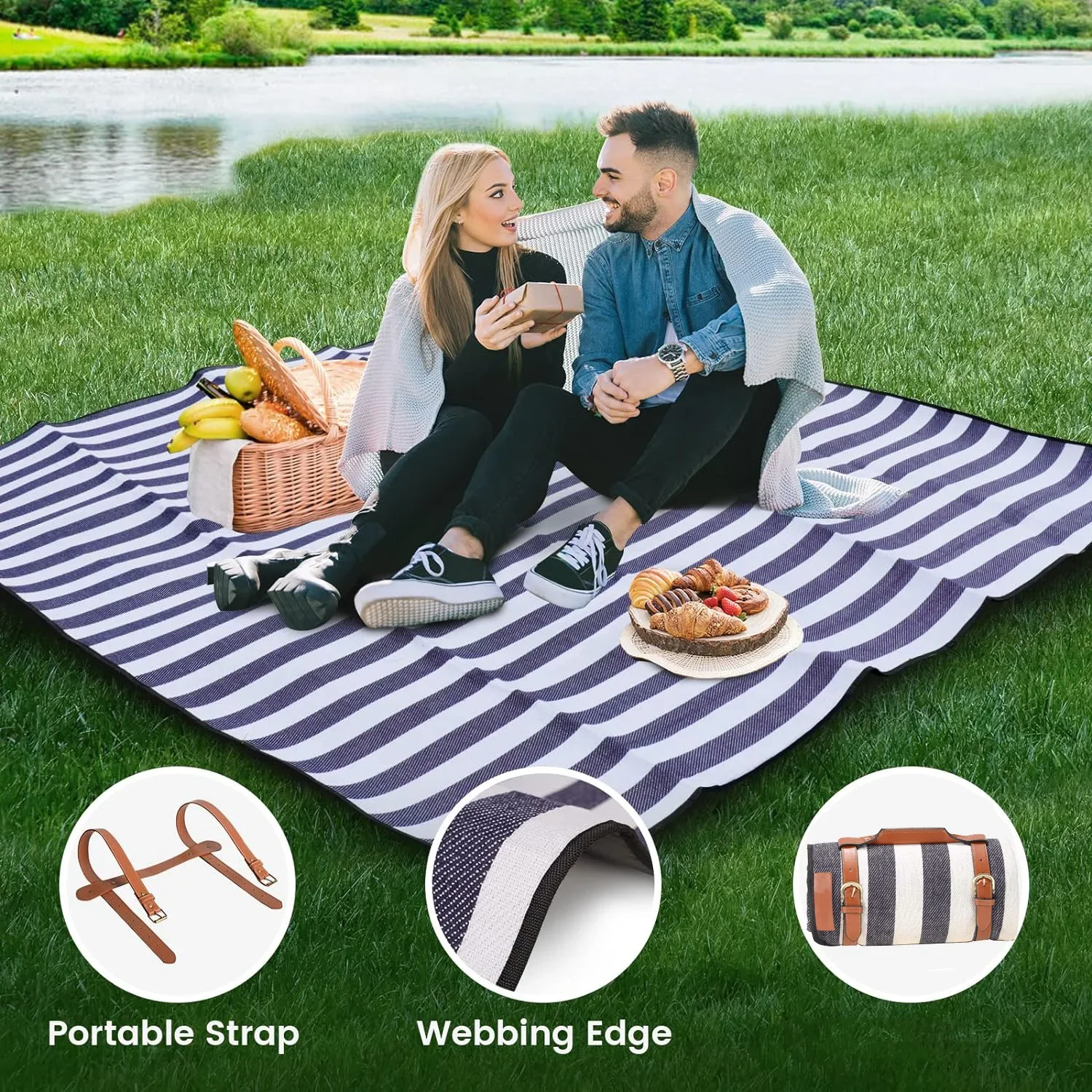 ZHUOHUA Picknickdecke Extra Groß, Wasserdichte und Faltbare Strandmatte, Outdoor für 8 Erwachsene, Camping, Park, Strand, Rasen, Innenbereich – Detail 9