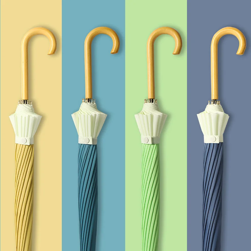 

Premium Classic Long Handle Umbrella, Large Windproof Automatic Open Macaron Color Sun Rain Resistant Travel Parasol for Women