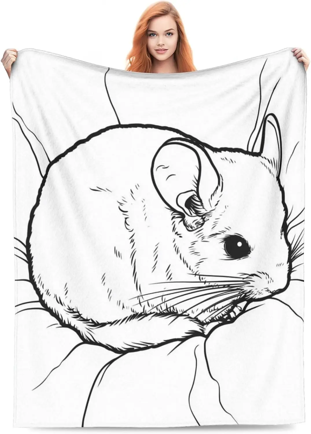 Simple Hand Drawn Chinchilla Sketch Warm Fleece Blanket,Thick Soft Fabric for Travel Living Room Bed Cold Weather Warm Retention