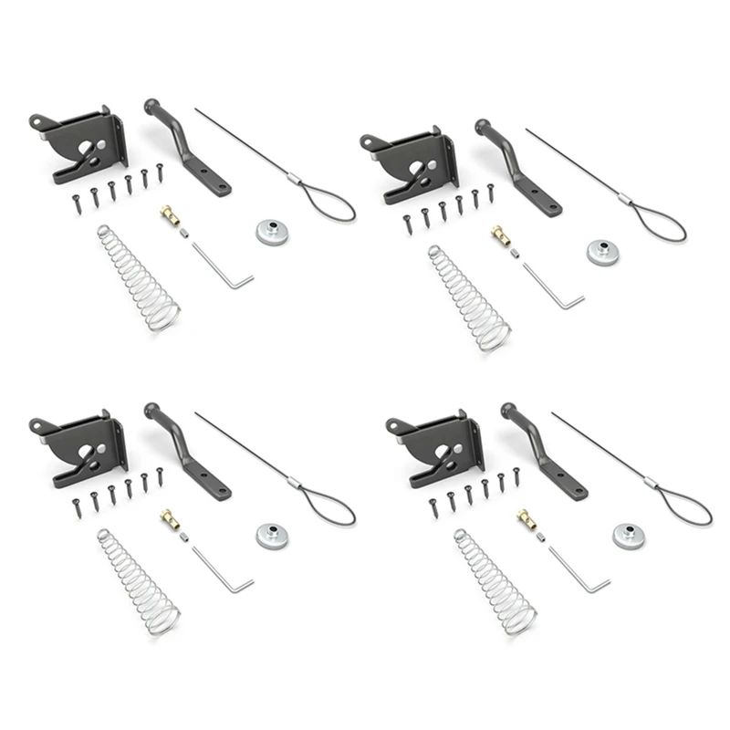 4PCS Door Latch With Spring Puller, Fence Door Lock, Fence Lock Small Lock With Rope, Suitable For Fence Gates Easy Install