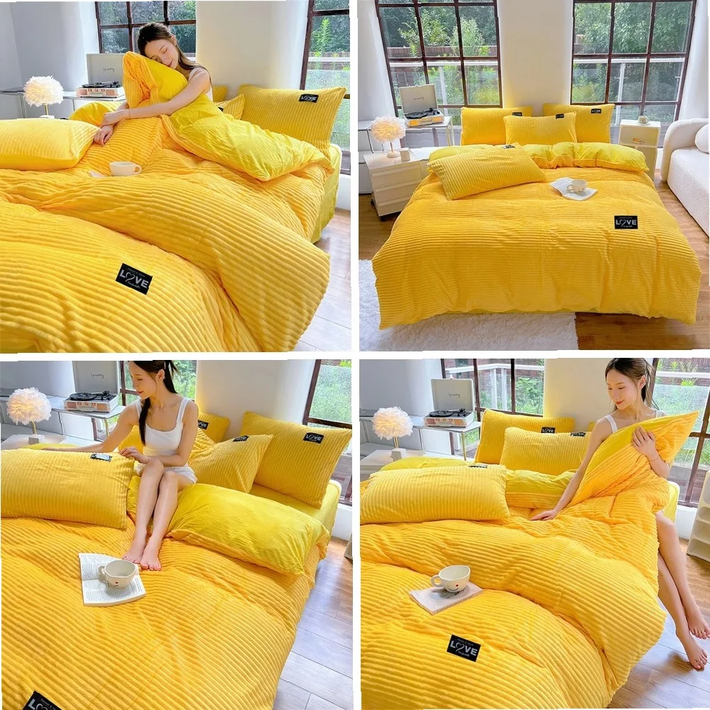 

Winter Thick Velvet Duvet Cover Warmth Solid Color Bedding Set Double Quilt Cover Twin Queen King Comforter Cover 220*240cm