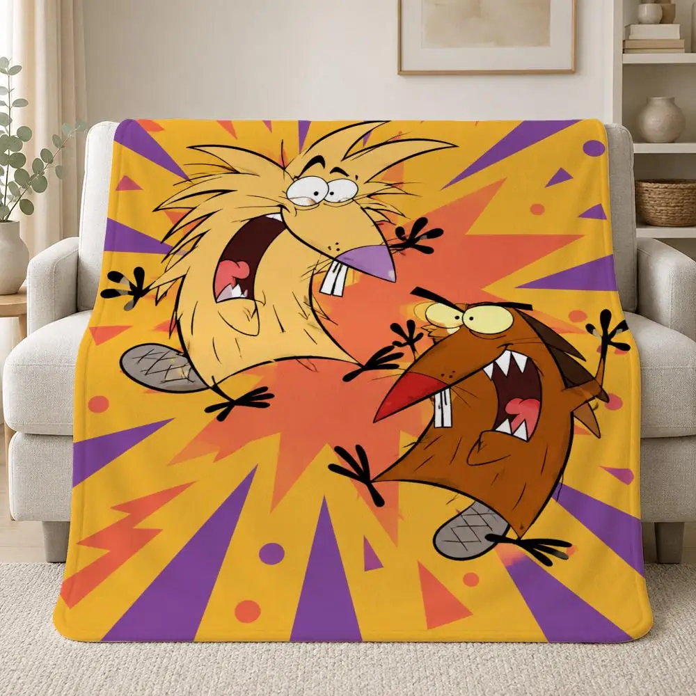 Funny Classic Cartoon The Angry Beavers Throw Soft Plush Flannel Throw Blanket Sofa Bed Travel Home Decor