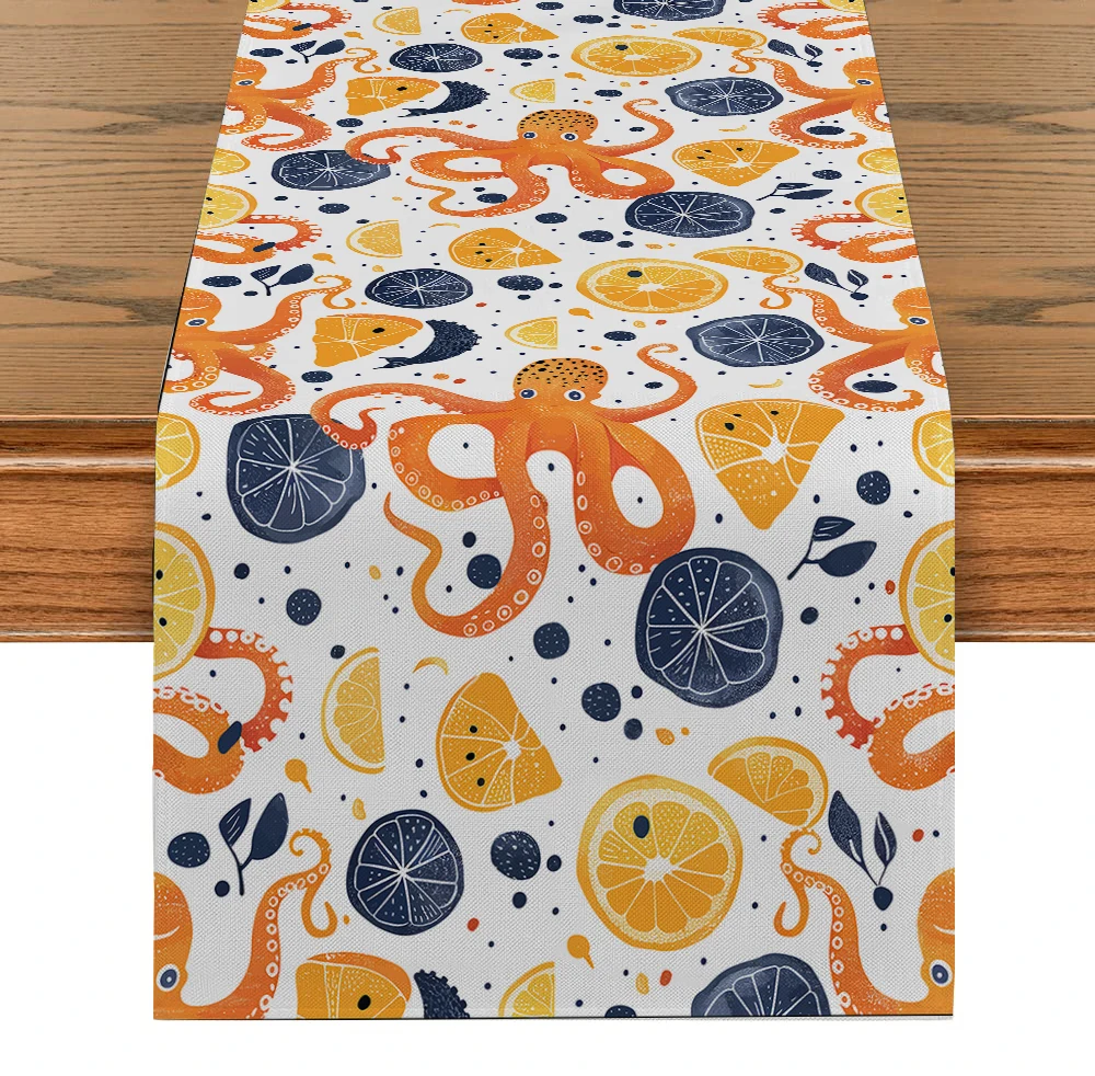 

Octopus Fruits and Vegetables Table Runners Kitchen Table Decoration Washable Dining Table Runner Wedding Party Decorations