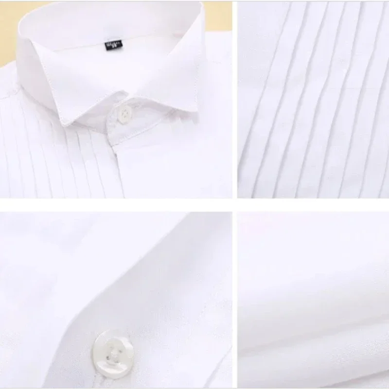 2024 New Business Stand Collar Wedding Tuxedo Dress Shirt For Men White French Cufflink Long Sleeve Shirt For Men