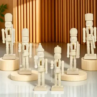 

6Pcs Nutcracker Ornaments Wooden Unpainted DIY Christmas Soldiers Fine Craftsmanship Compact Size Eyecatching Wooden Nutcracker