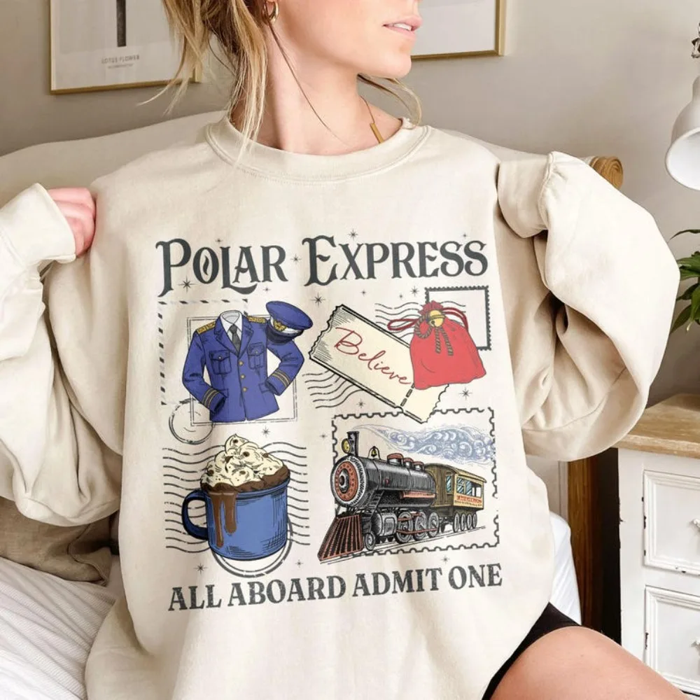 90s Polar Express Believe Christmas Women Sweater Hoodie North Pole Magic Holiday Movie Gift Unisex Xmas Festive Casual Wear