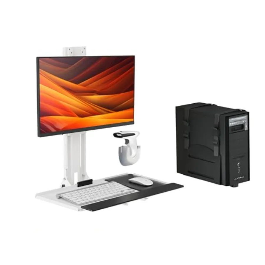 MED01 Medical Wall Mount for 17 to 32 Monitor with Height Adjustable Keyboard Tray and Mouse Pad Scanner Holder Steel Frame Bla