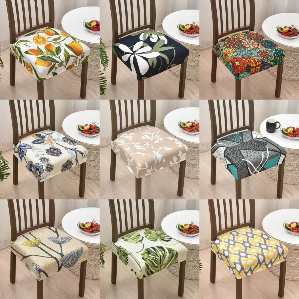 

Soft Printed Design Stretch Chair Cover Square Elastic Bottom Chair Seat Cover Removable Chair Slipcover Home Decor