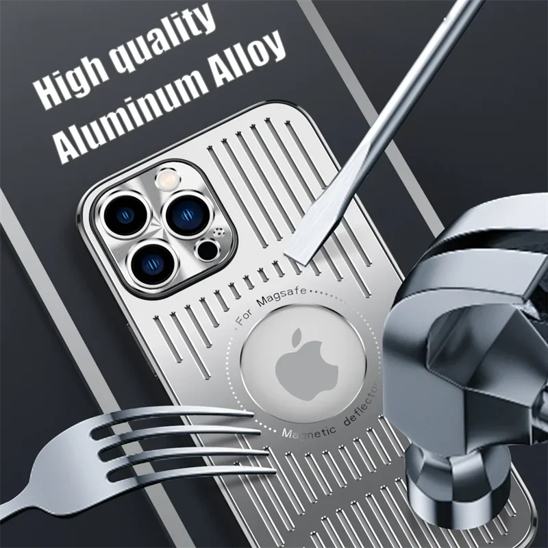 Aluminum Alloy Heat Dissipation Breathable For Magsafe Magnetic Case For iPhone15 14 13 12  Pro Max Wireless Charging Hard Cover