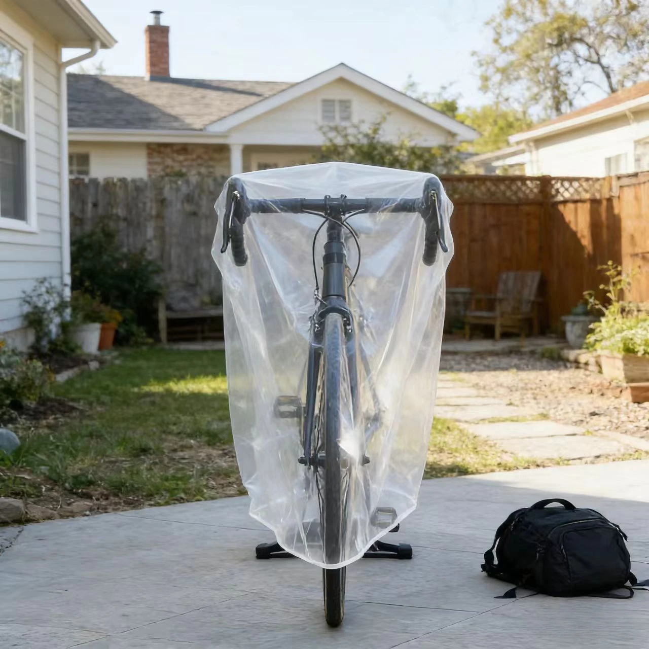 Transparente Plastik-Fahrradabdeckung Tragbarer Outdoor-Schutz für Alle Jahreszeiten Wasserdichter Staub- und UV-Schutz Schneeschutz für Mountainbikes und E-Bikes – Detail 6