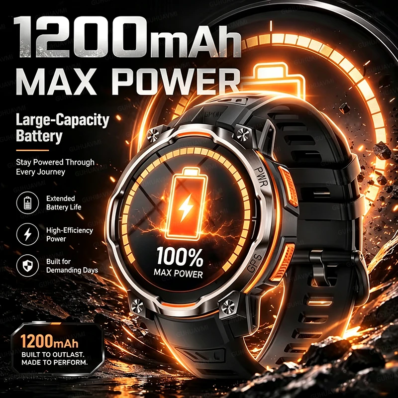 2026 New GPS Download Offline Map Navigate Smart Watch Men 1200mAh Battery IPX8 Waterproof LED Flashlight Compass HD Call Watch