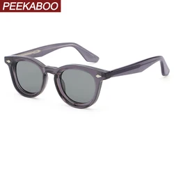 Peekaboo UV400 round sunglasses retro women CP acetate men polarized sun glasses square unisex summer accessories grey blue