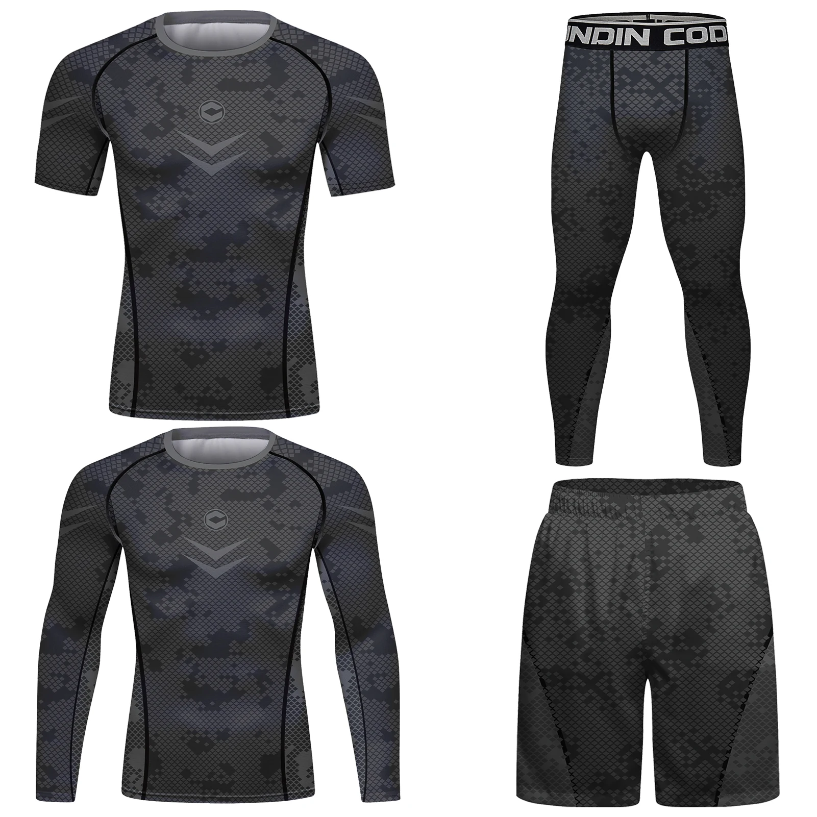 

Adult Men's black color Anti-Pilling slim MMA BJJ jiu jitsu Sports tight clothing Cody Lundin Breathable Shirt + Pants 4 PCS/Set