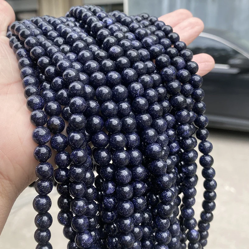 Natural Stone Blue SandStone Round Loose Beads For Jewelry Making Needlework Bracelet DIY 15