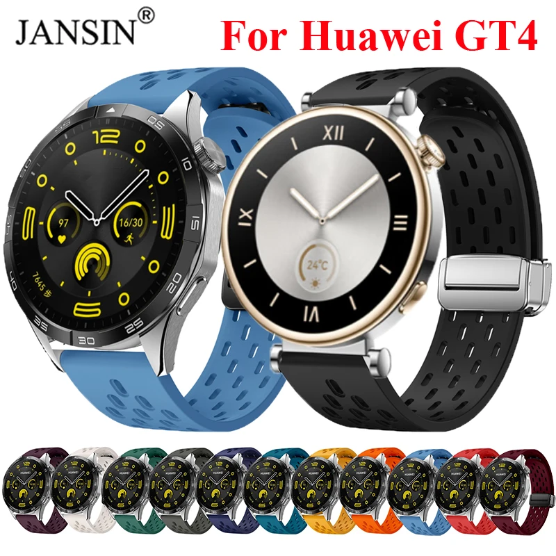 Magnetic Silicone Strap for Huawei Watch GT4 41mm Sports Soft Band Hollow-out Breathable Watchband for huawei watch gt 4 46mm