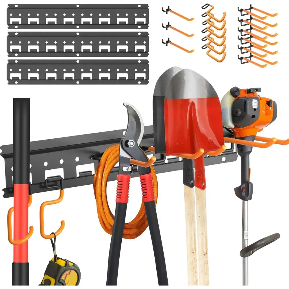 

Garden Tool Organizer Wall Mount - Garage Storage and Organization Yard Tool Hanger with Adjustable Pegboard Hooks Shed Rack for