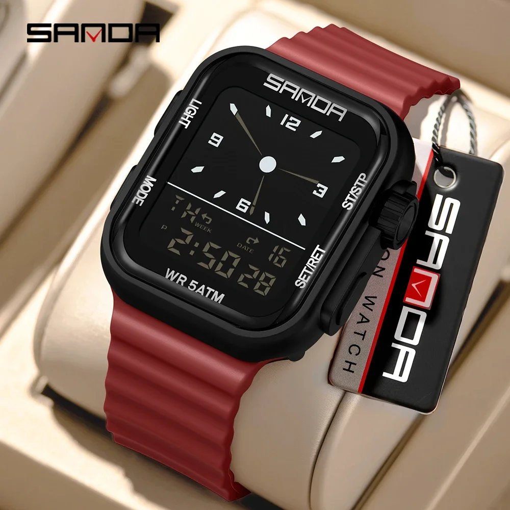 SANDA 2026 New Men's Sports Fashion Electronic Watch Multi Functional Alarm Clock Countdown Night Light Digital Watch